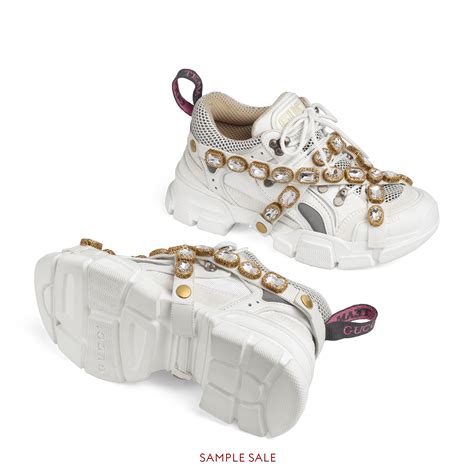 gucci shoes with swarovski crystals|Gucci flashtrek with crystals white.